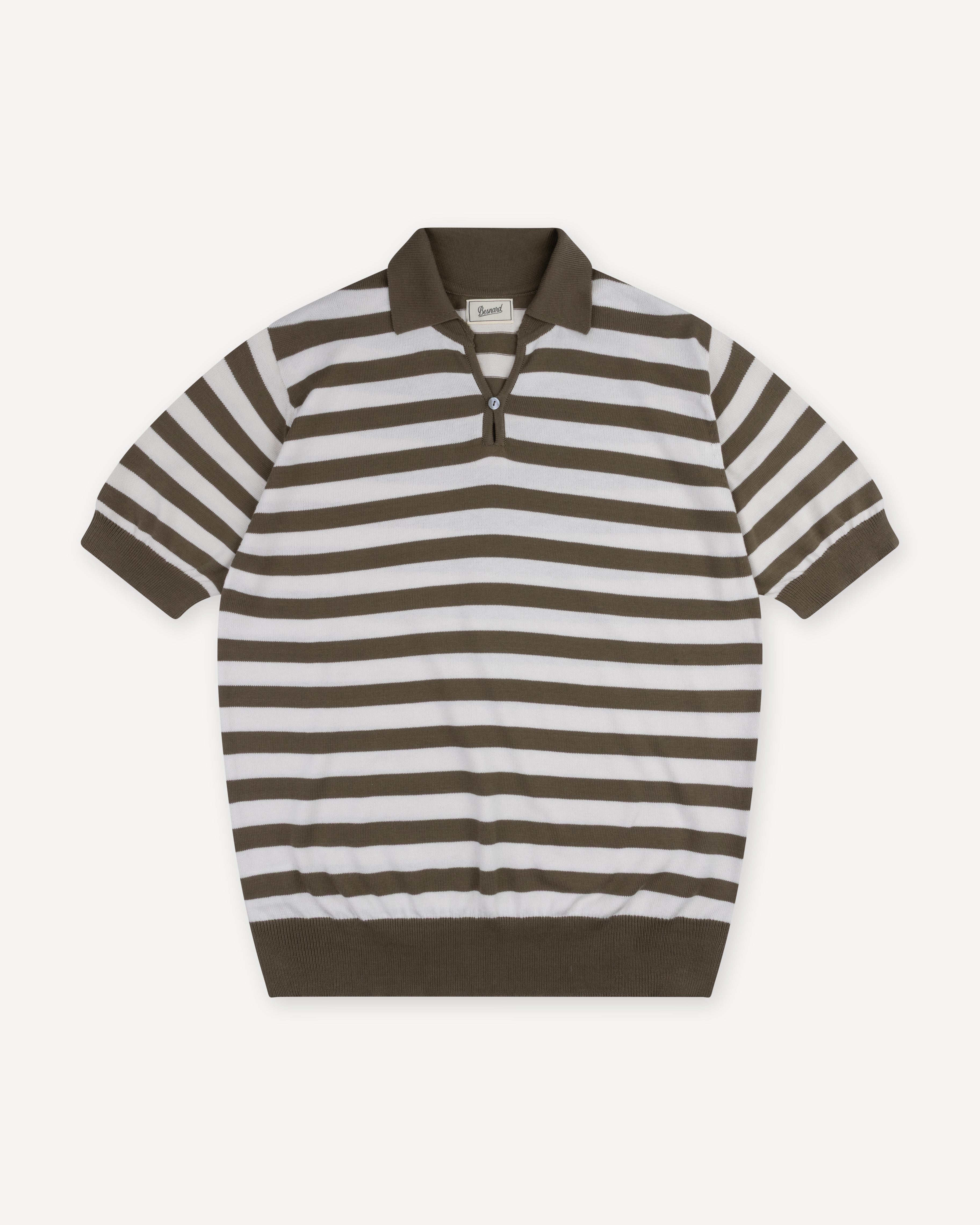 Green Ecru Striped Cotton Skipper Polo