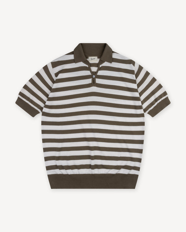 Green Ecru Striped Cotton Skipper Polo
