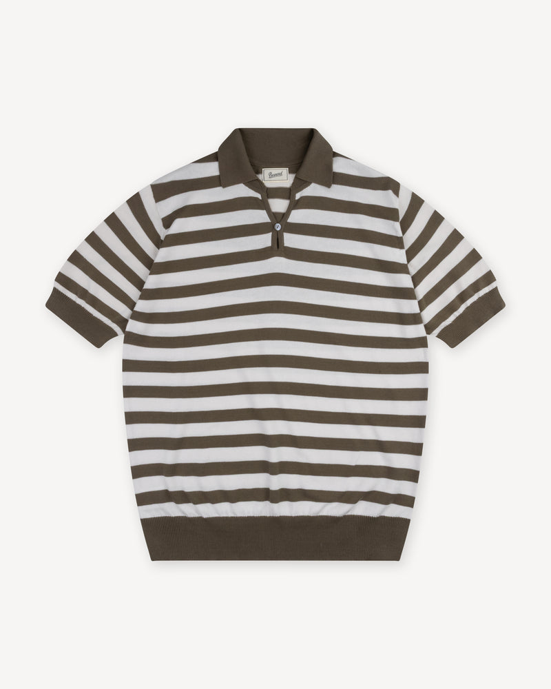 Green Ecru Striped Cotton Skipper Polo