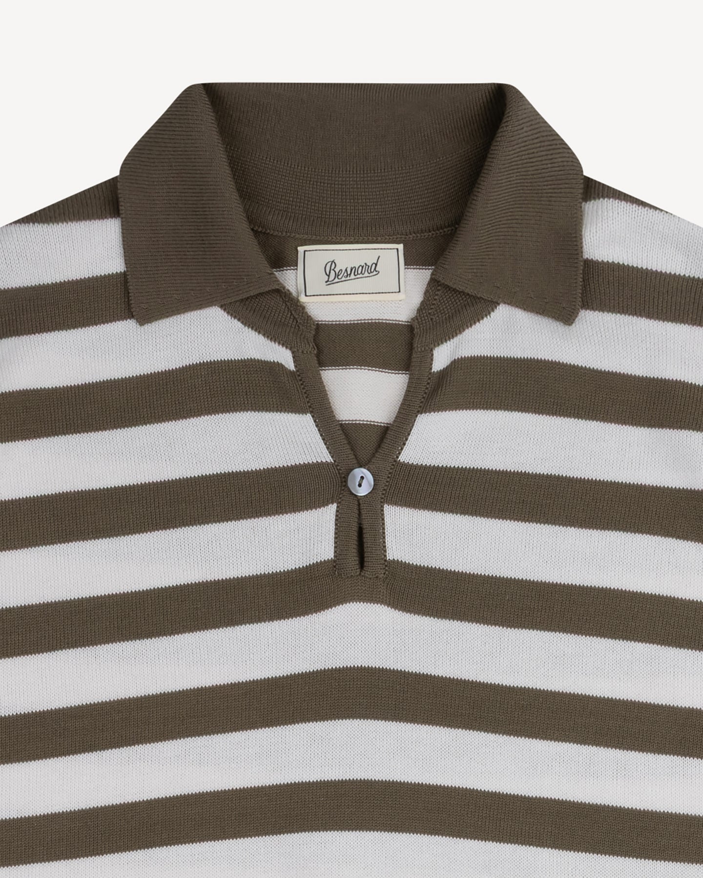 Green Ecru Striped Cotton Skipper Polo