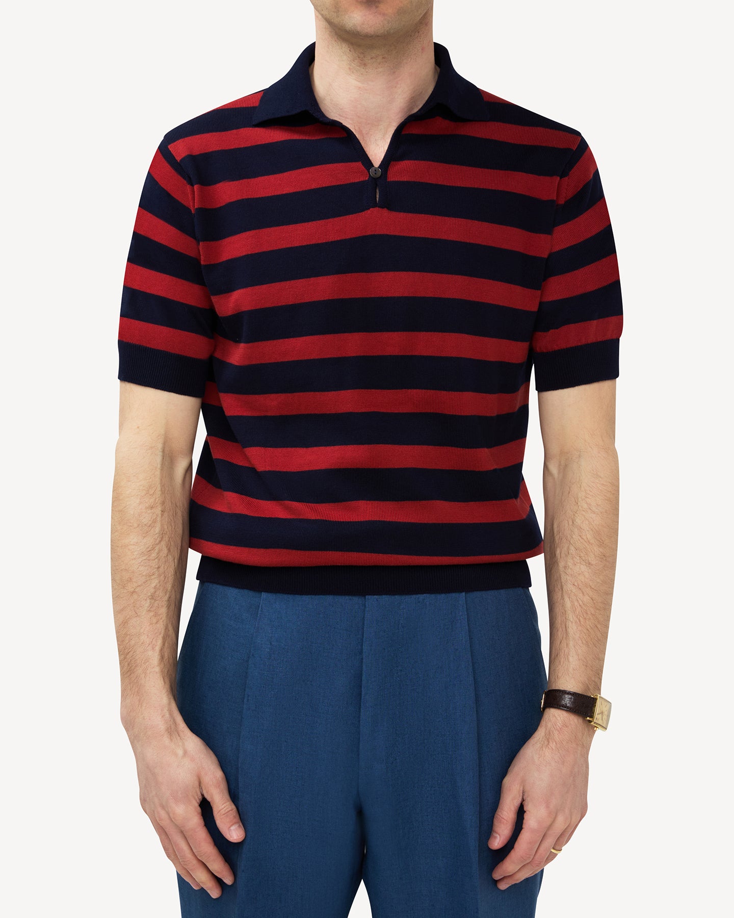 Navy Red Striped Cotton Skipper Polo