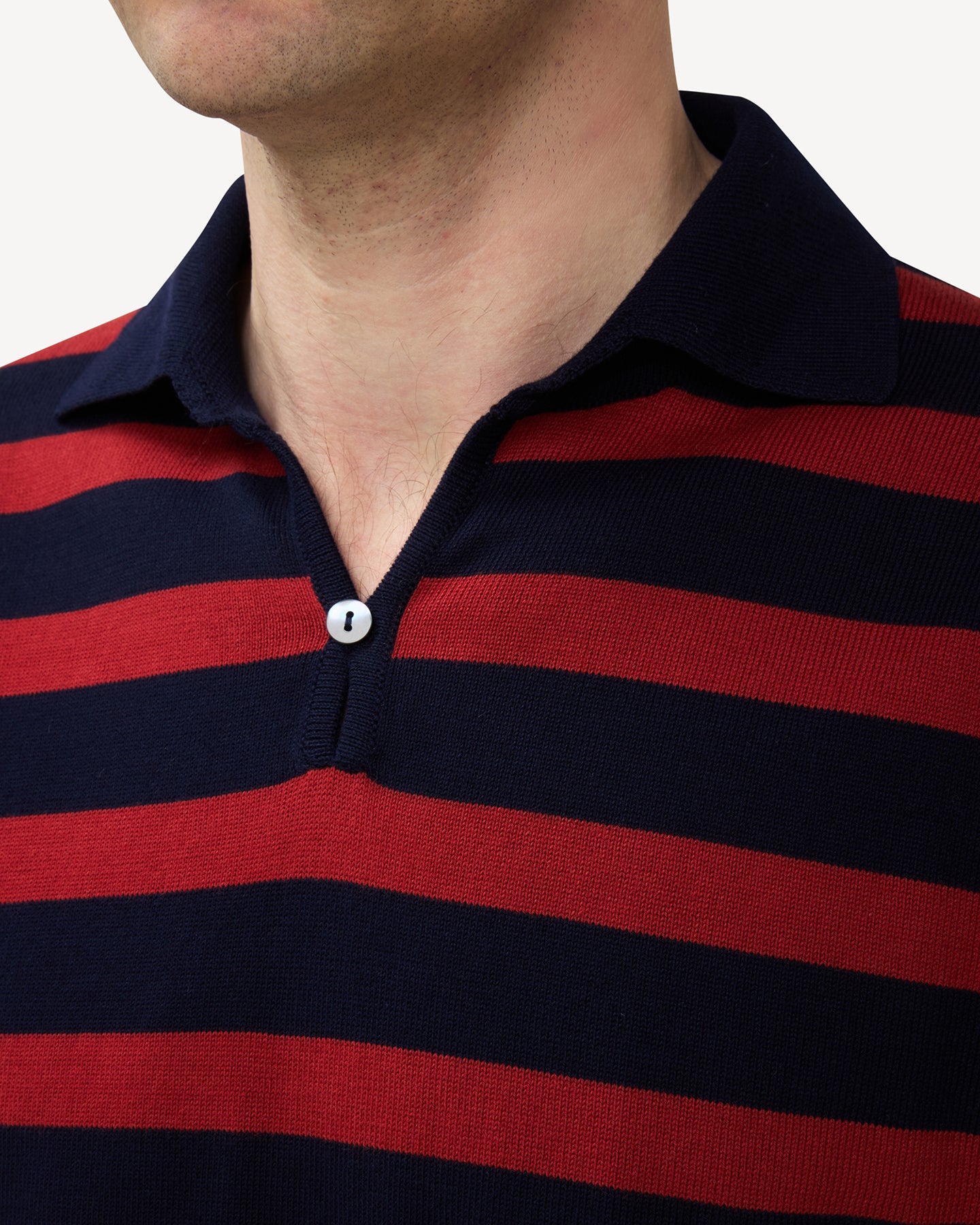 Navy Red Striped Cotton Skipper Polo