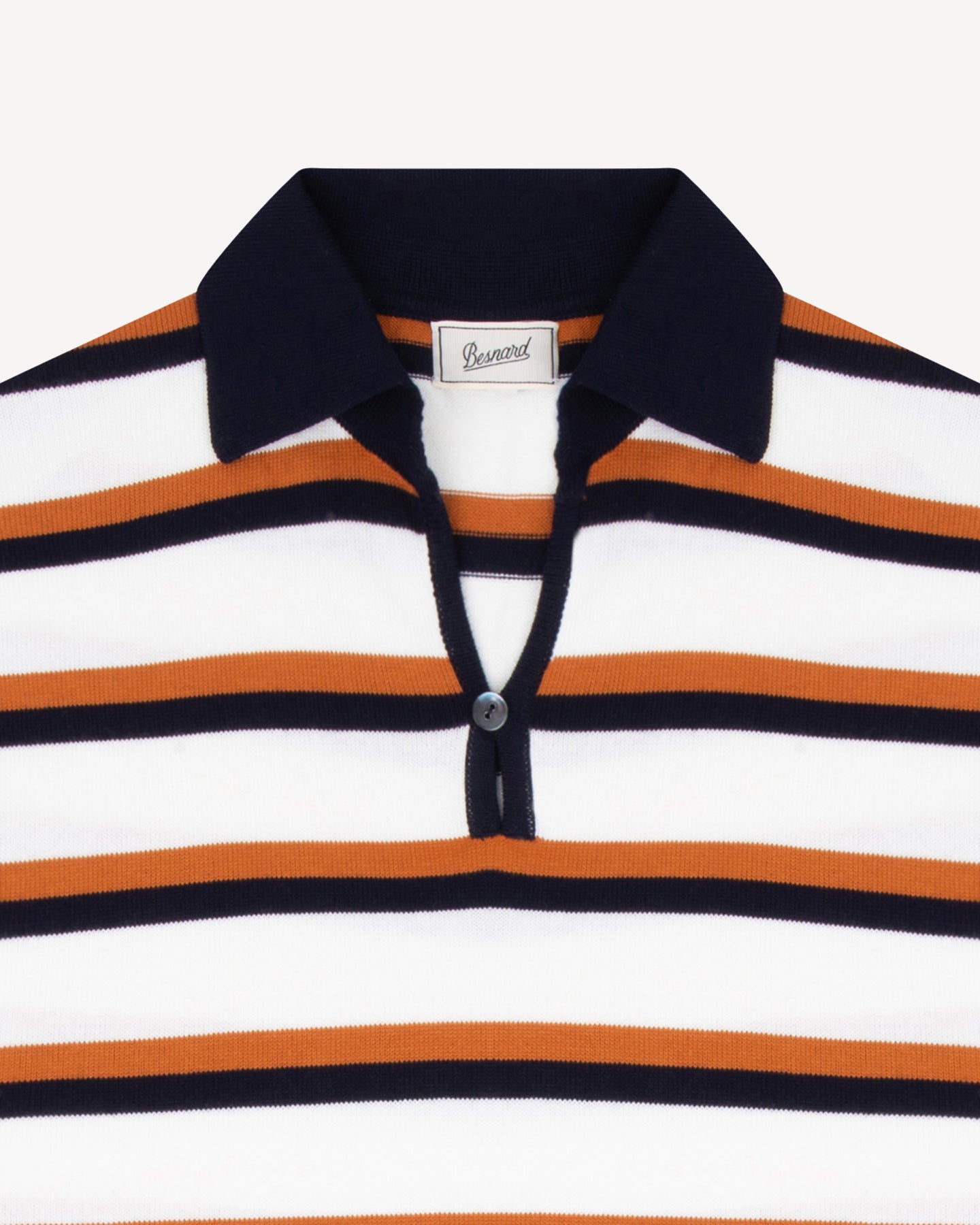 White Caramel Navy Stripe Skipper polo collar with button loop