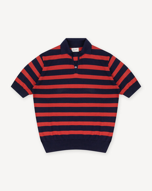 Navy Red Striped Cotton Skipper Polo