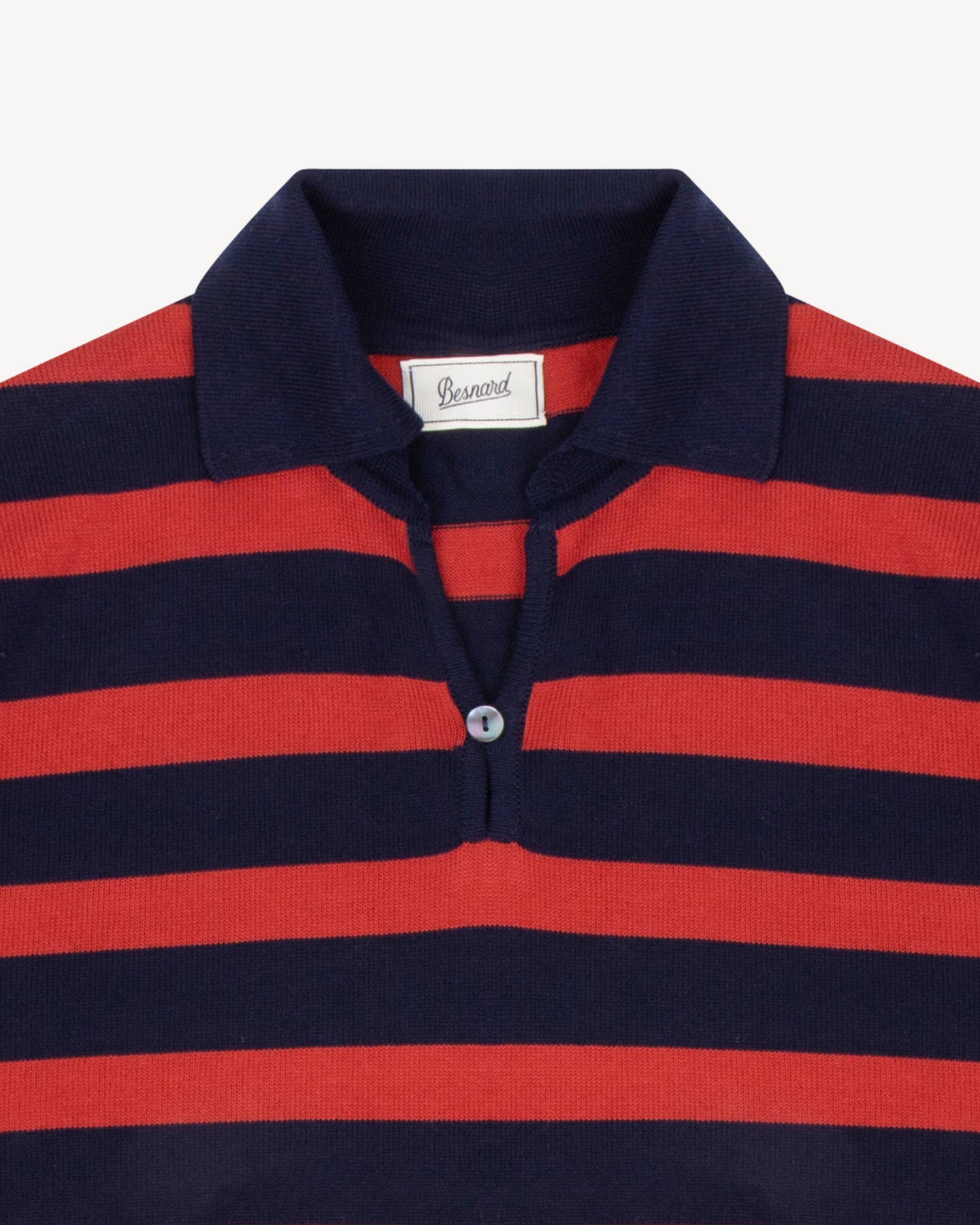 Navy Red Stripe Skipper polo collar with button loop