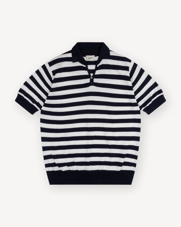 Navy White Striped Cotton Skipper Polo
