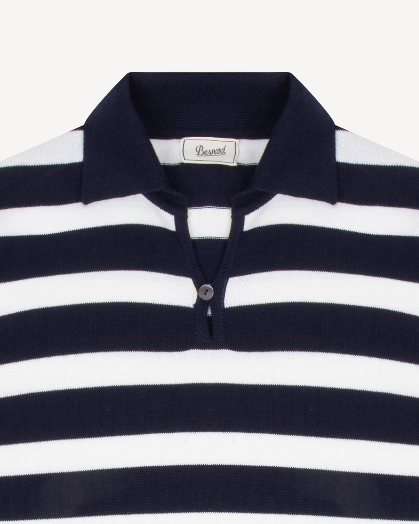 Navy White Stripe Skipper polo collar with button loop