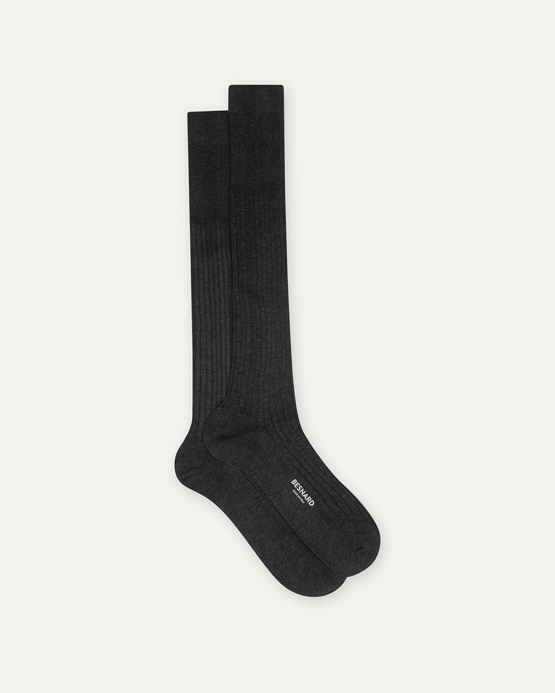 Dark Grey Cotton Knee High Socks