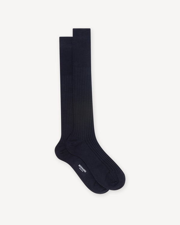 Navy Wool Knee High Socks by Bresciani