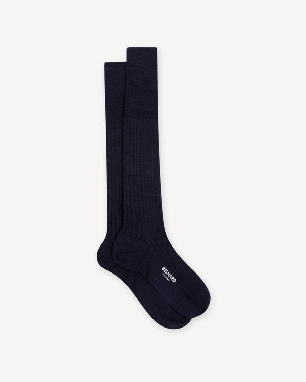 Navy Wool Knee High Socks