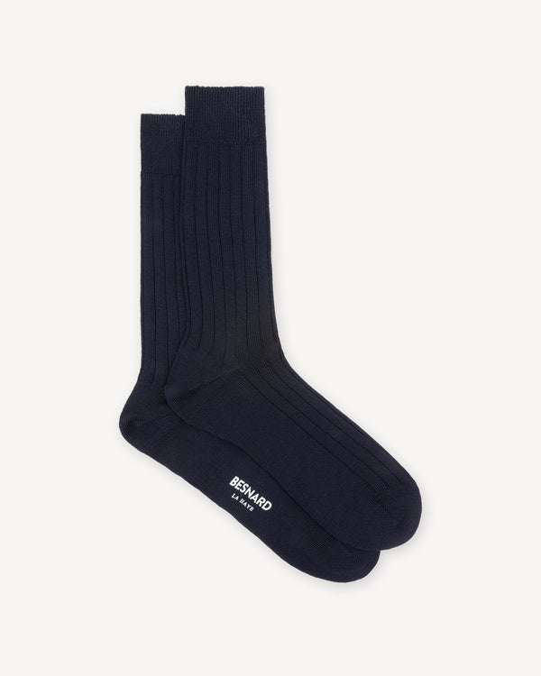Navy Wide Rib Wool Socks by Bresciani