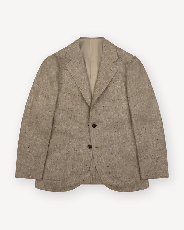 Beige Herringbone Silk Linen Sport Coat