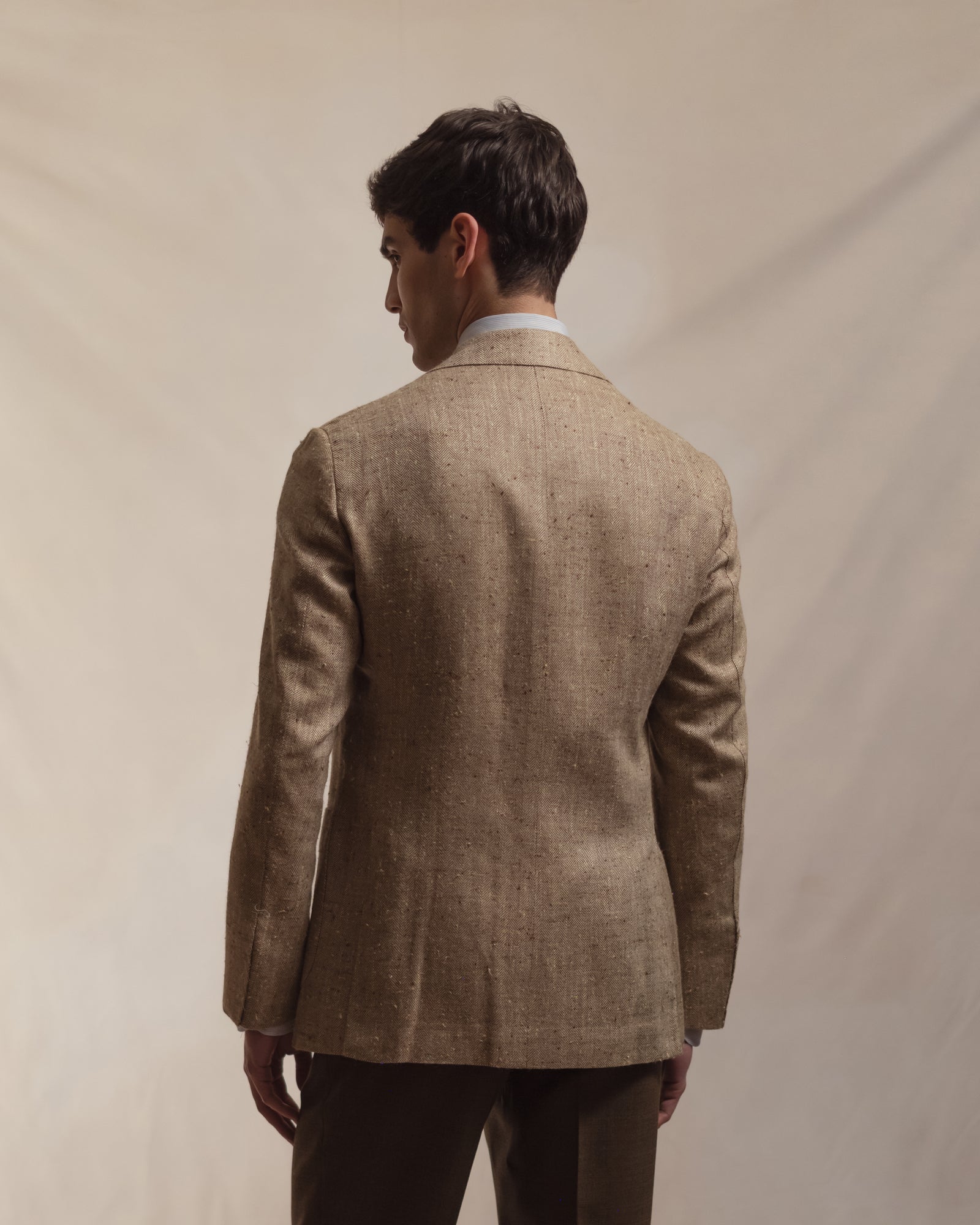 Beige Herringbone Silk Linen Sport Coat