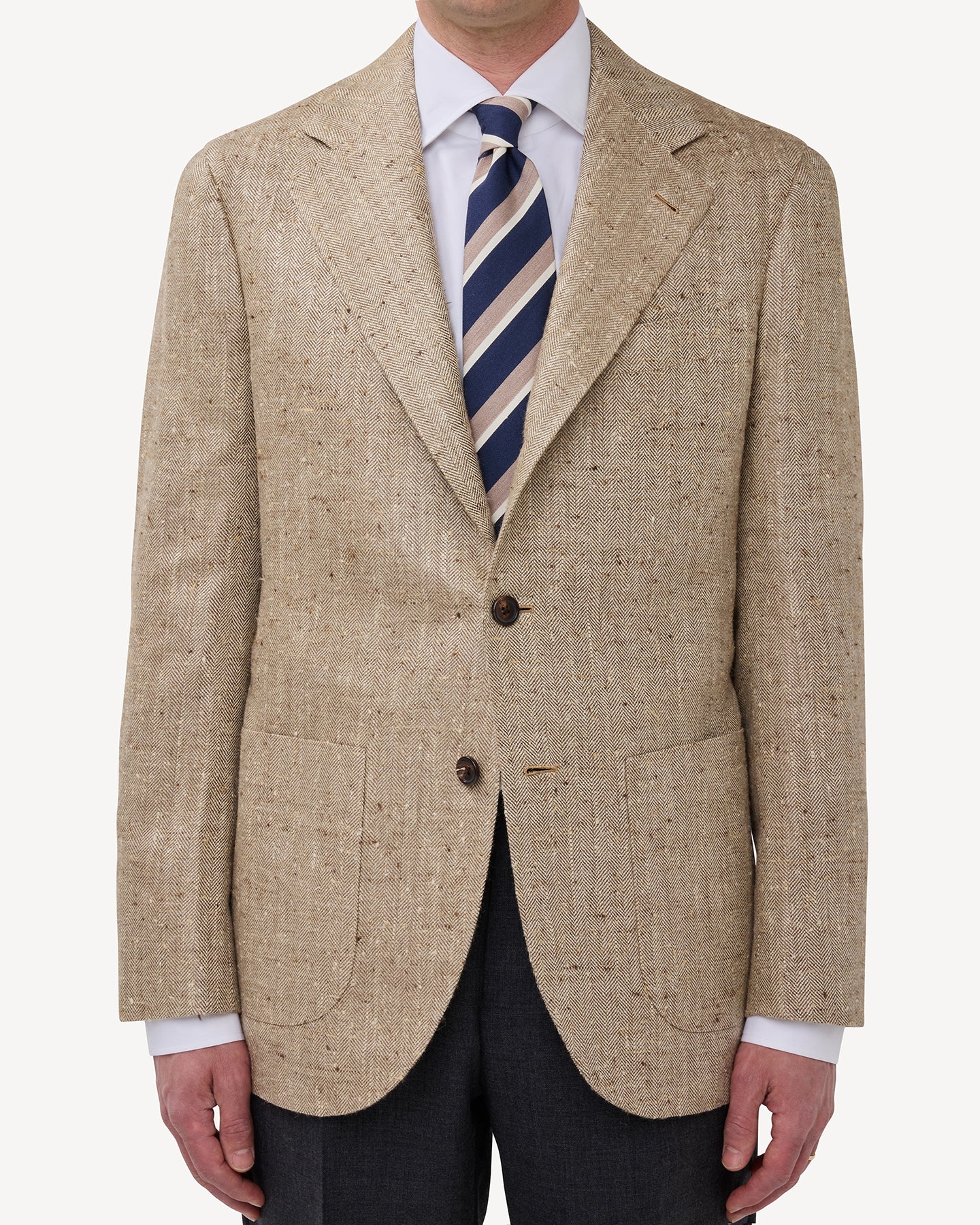 Beige Herringbone Silk Linen Sport Coat