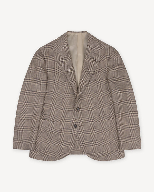 Brown Prince of Wales Linen Sport Coat