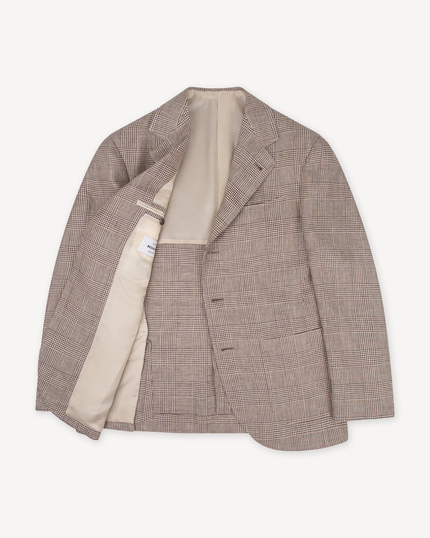 Half lined brown linen Prince of Wales sport coat