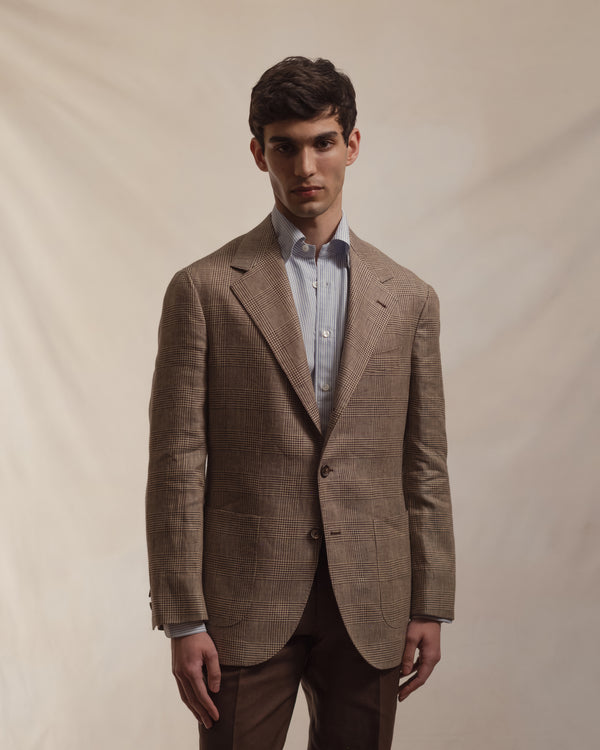 Brown Prince of Wales Linen Sport Coat