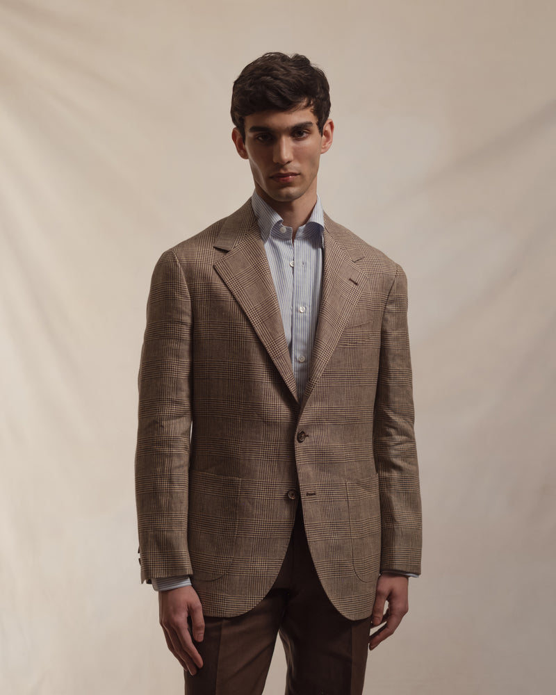 Bruin Prince of Wales Check Linnen Jasje