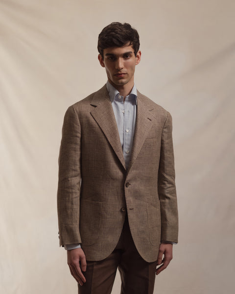 Brown Prince of Wales Linen Sport Coat