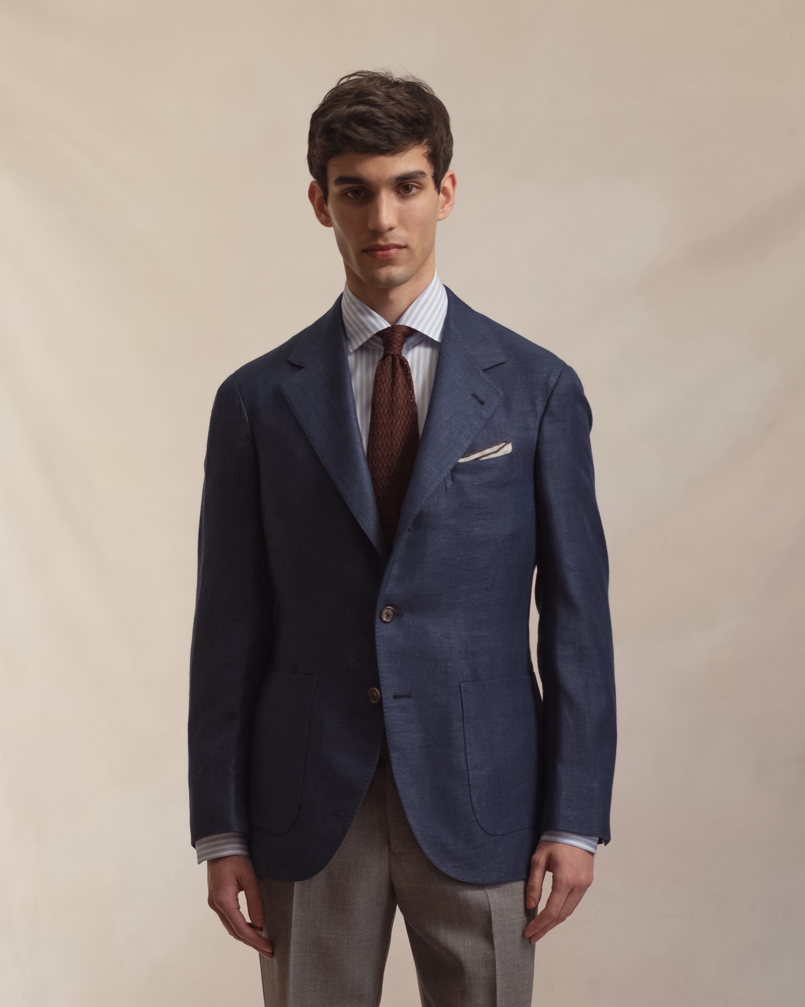 Dark Blue Linen Wool Silk Sport Coat