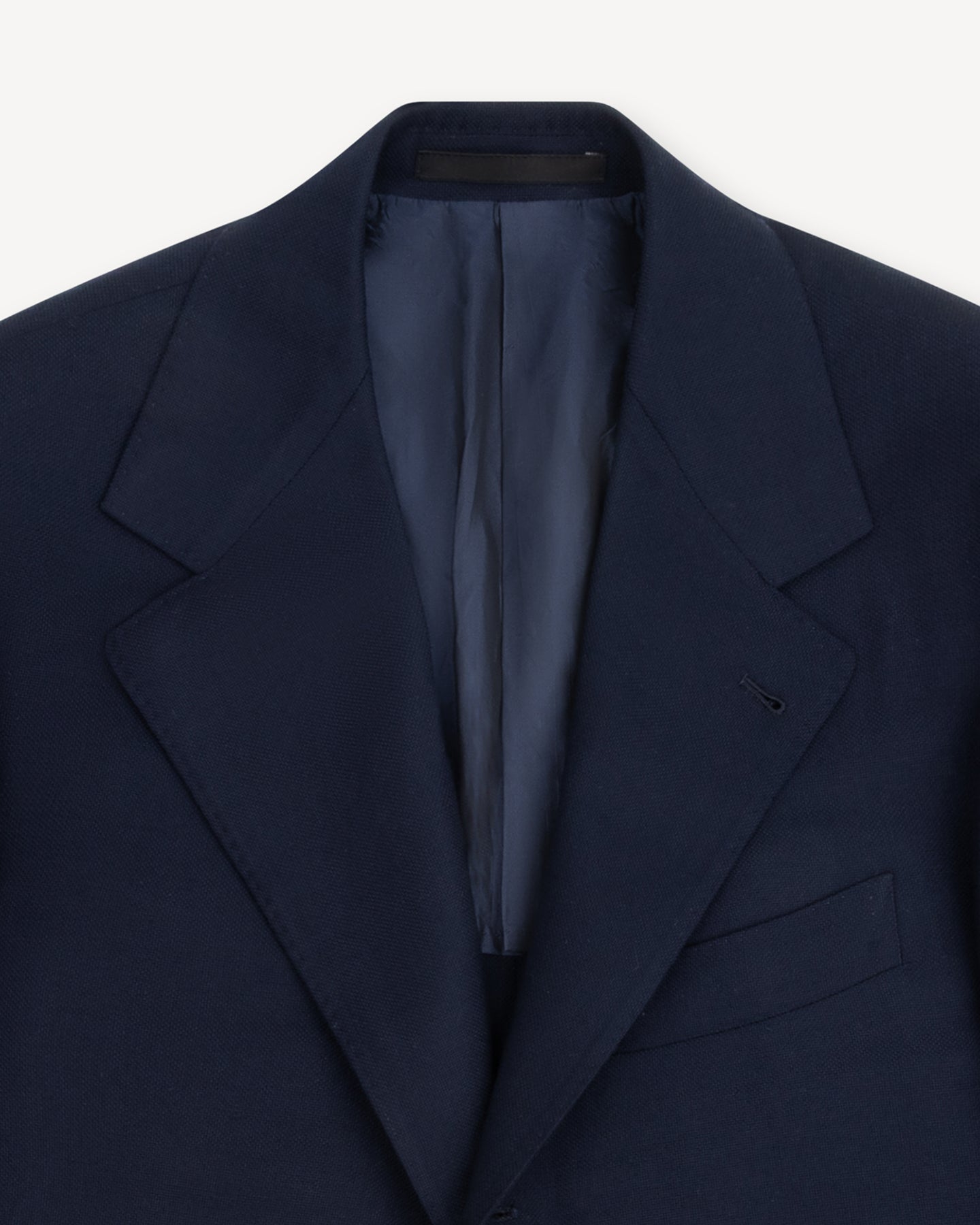 Navy hopsack sport coat with handmade buttonholes