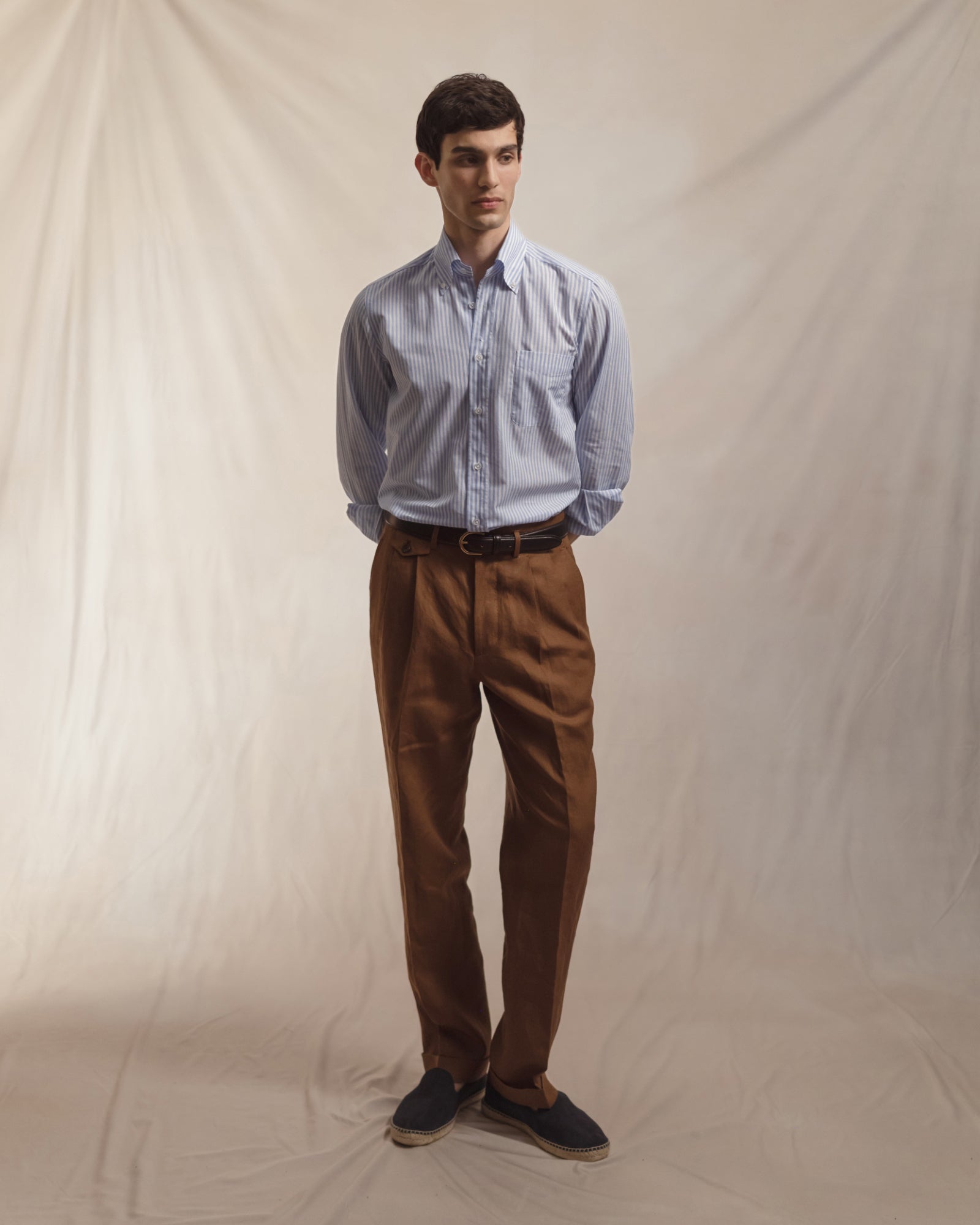 Light Blue Bengal Stripe Cotton Linen Button Down Shirt