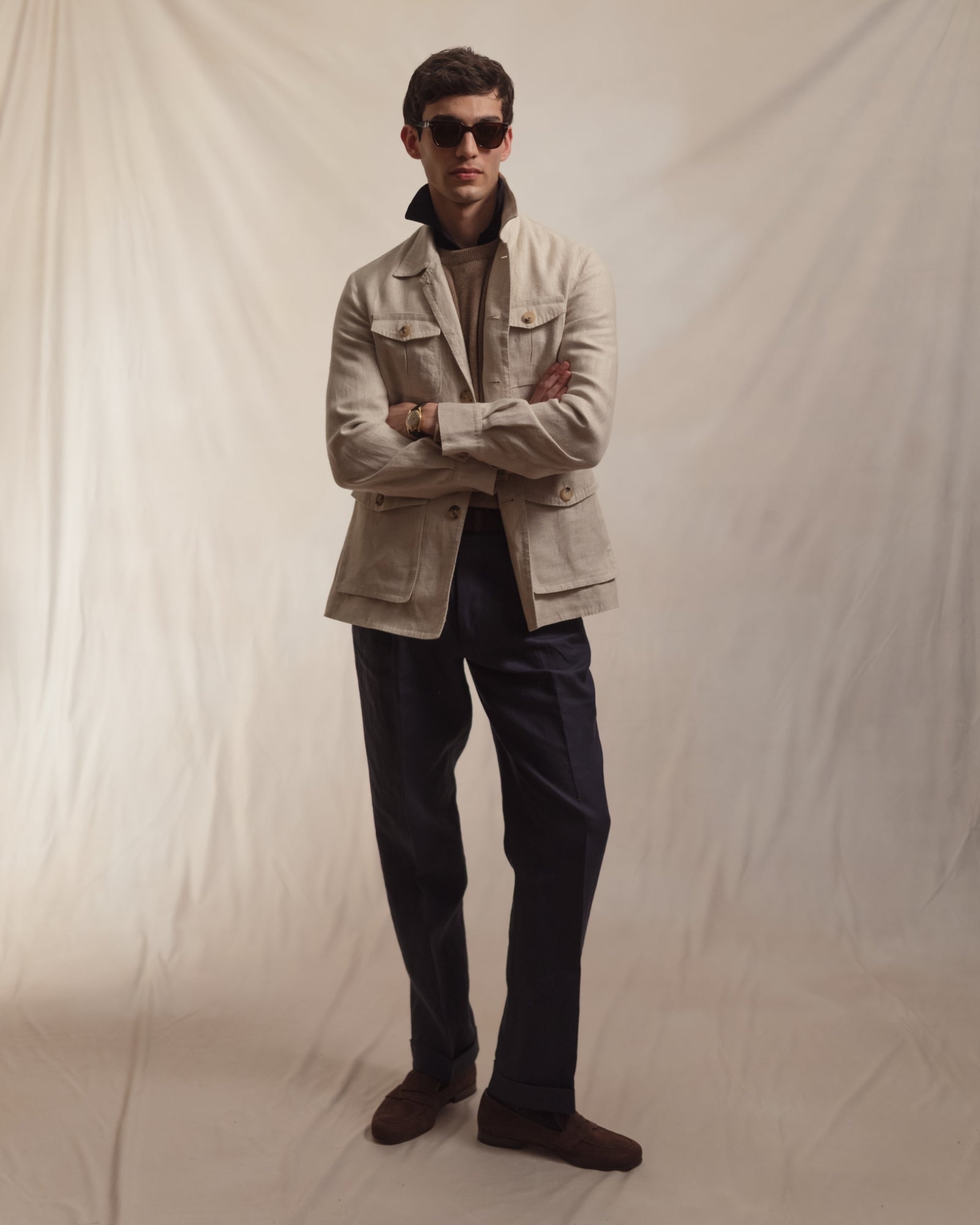 Light Brown Cashmere Cotton Wide Rib Crew Neck