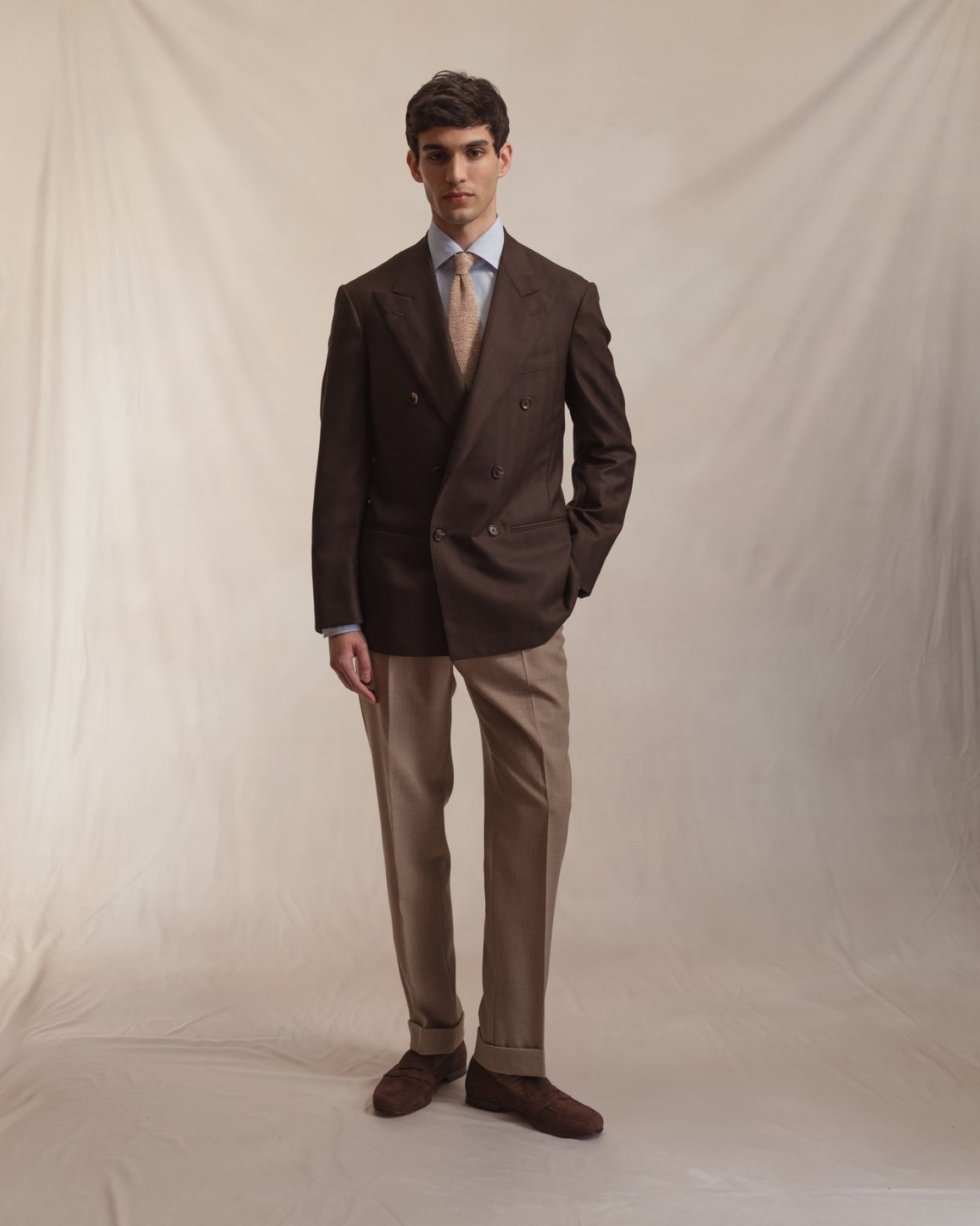 Sand Tropical Wool Trousers | Single Pleat with Side Adjusters