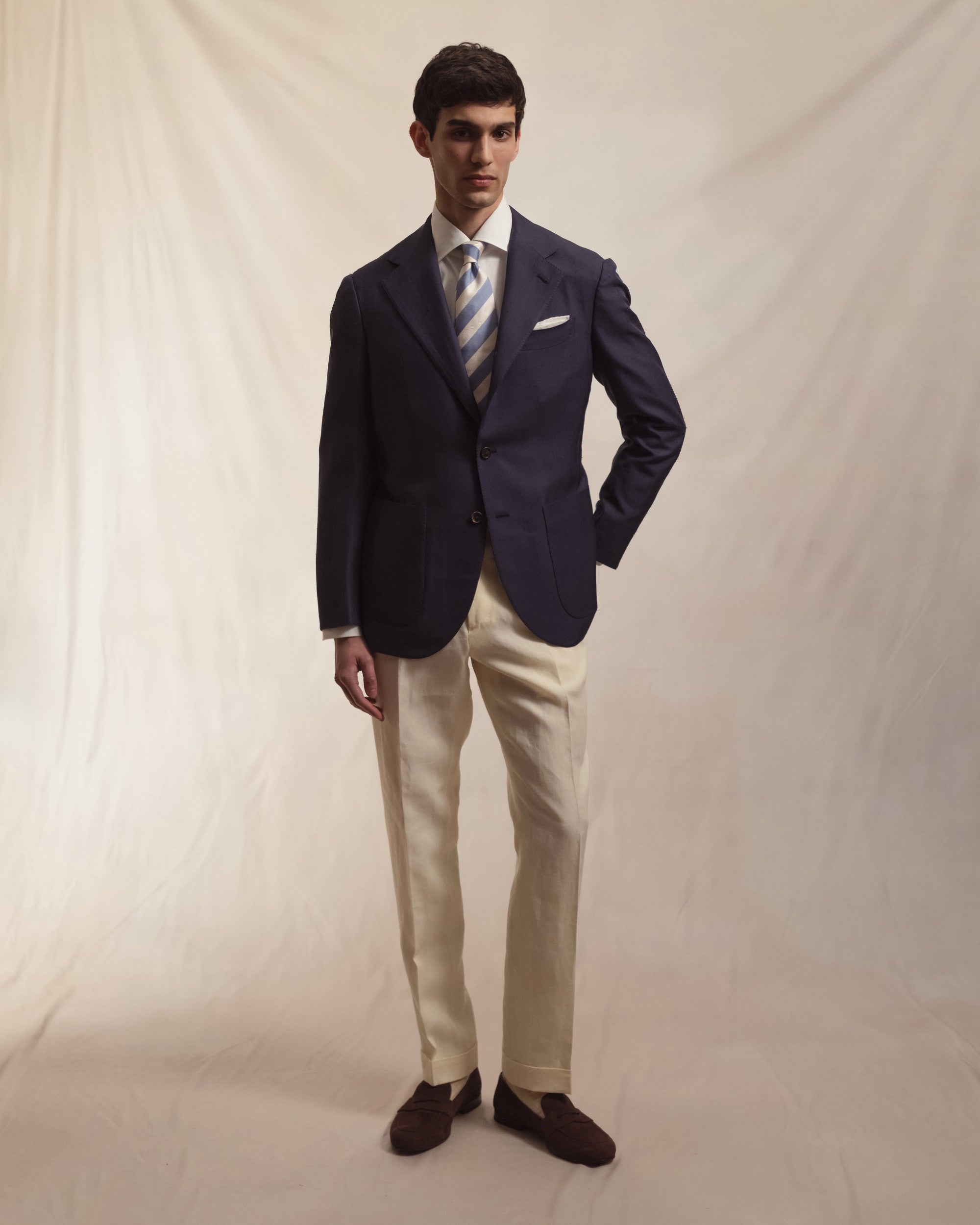 Ivory Single Pleat Linen Trousers