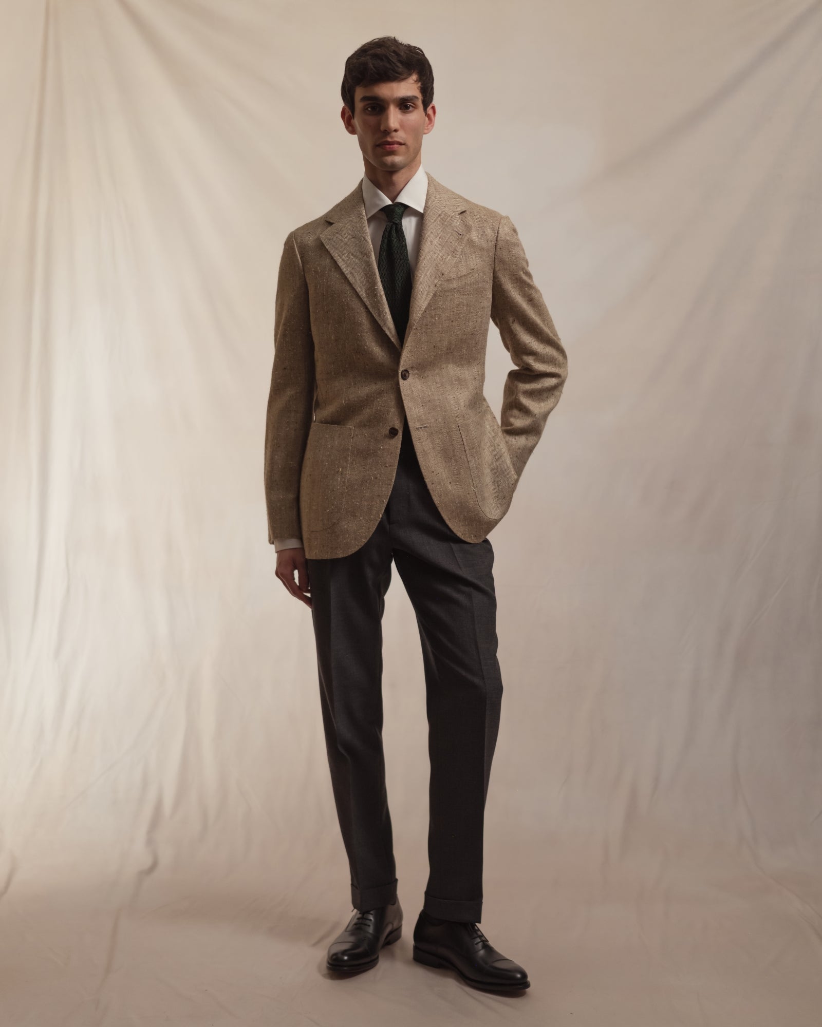 Dark Grey Single Pleat Tropical Wool Trousers