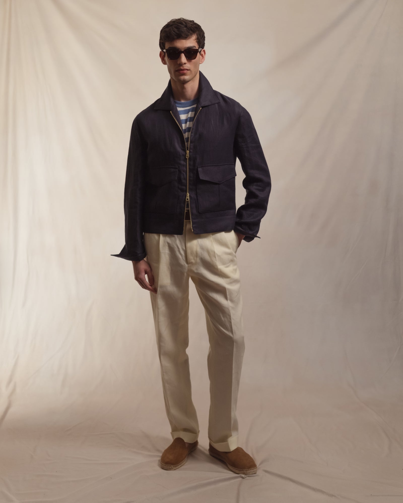 Ivory Double Pleat Linen Trousers