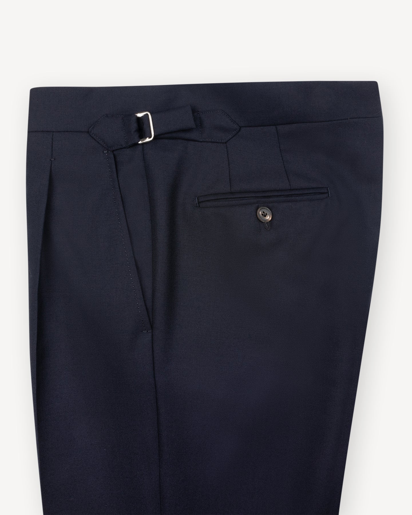 Navy Hopsack Suit Trousers with side adjusters