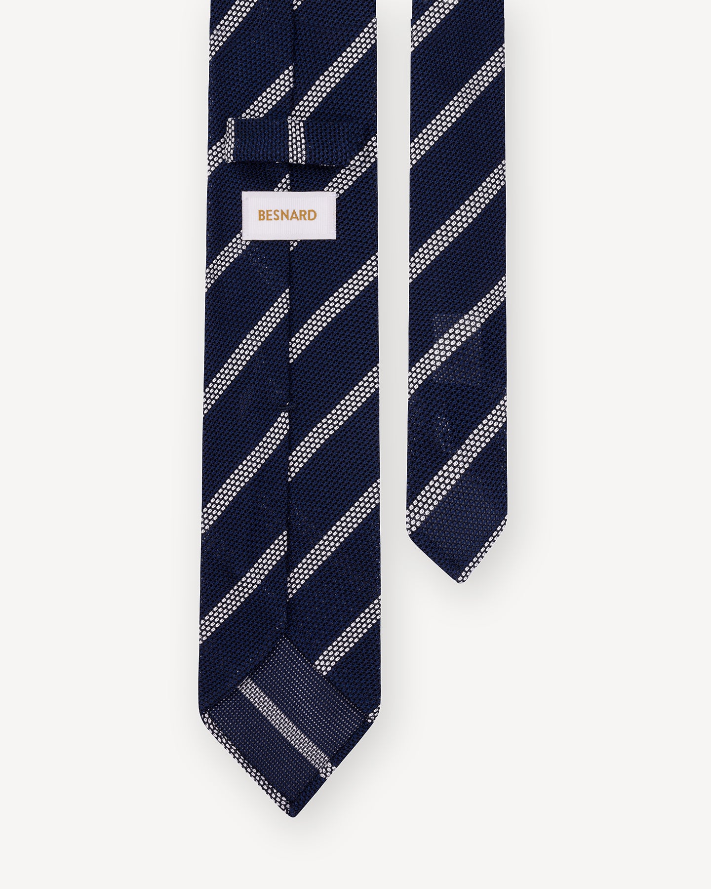 Navy White Stripe Garza Fina Grenadine Tie with handrolled blades