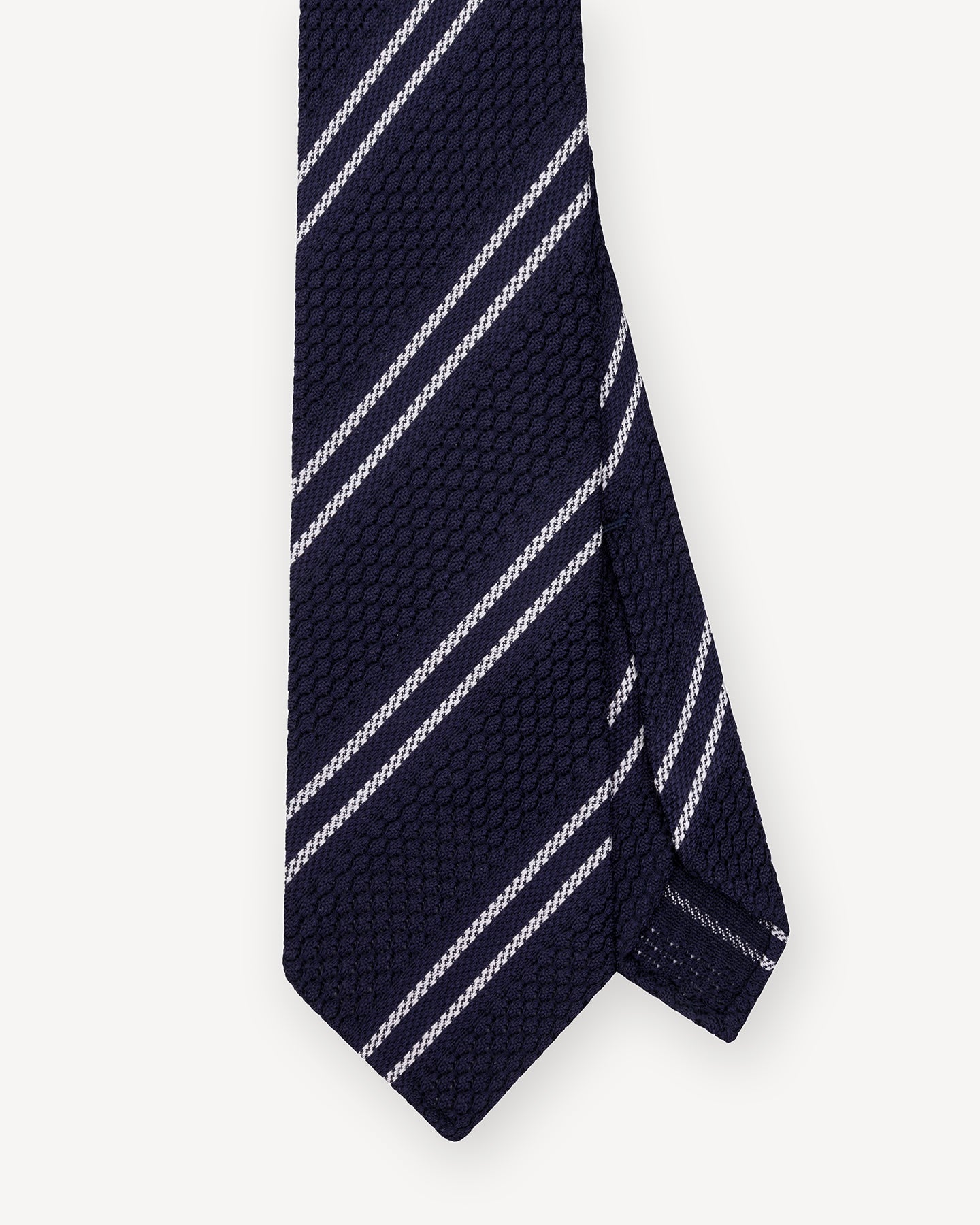 Navy White Double Stripe Garza Grossa Grenadine Tie