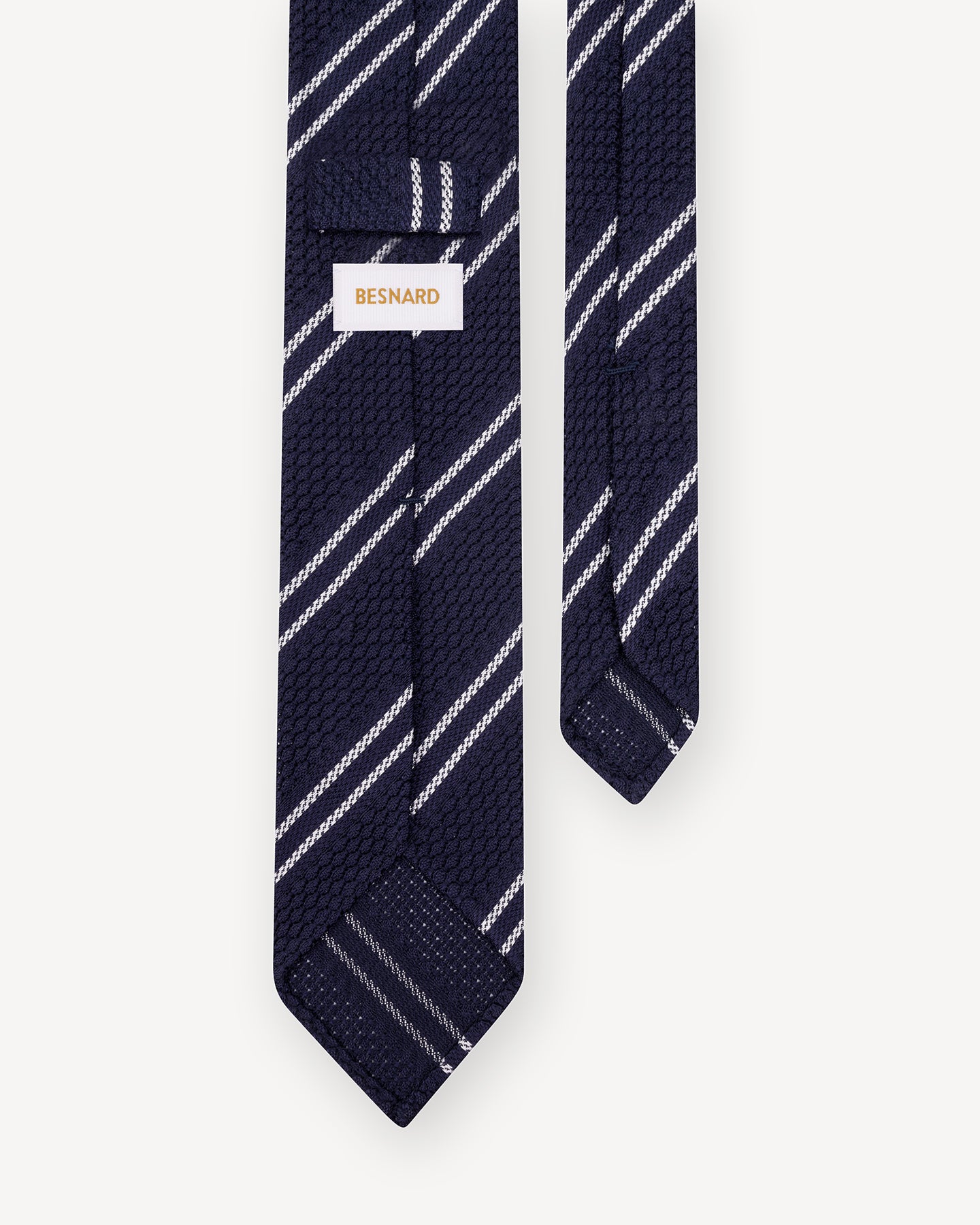 Navy White Double Stripe Garza Grossa Grenadine Tie with handrolled blades