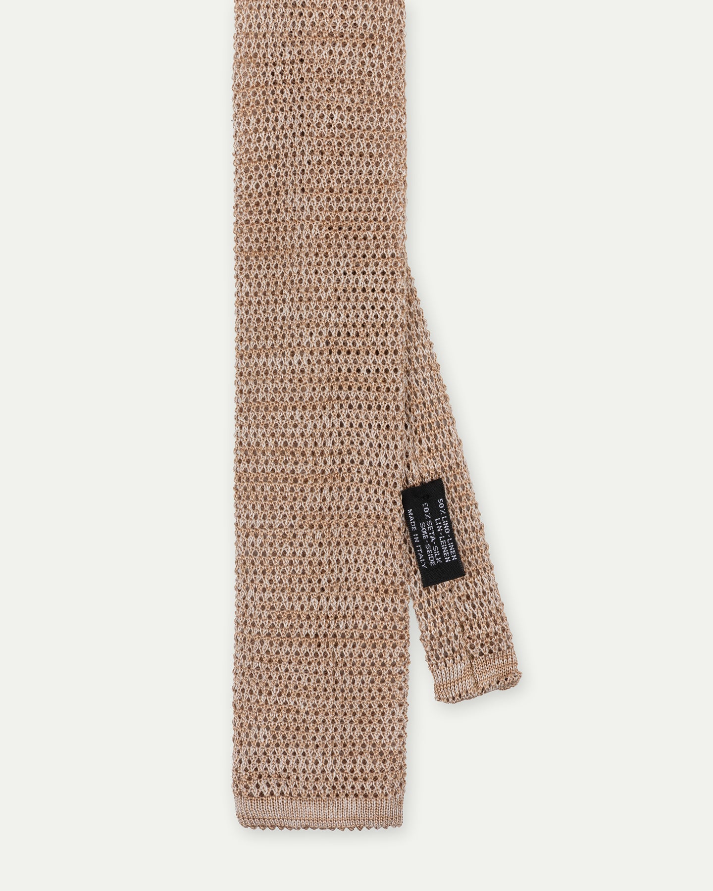 Beige Melange Knitted Silk Linen Tie