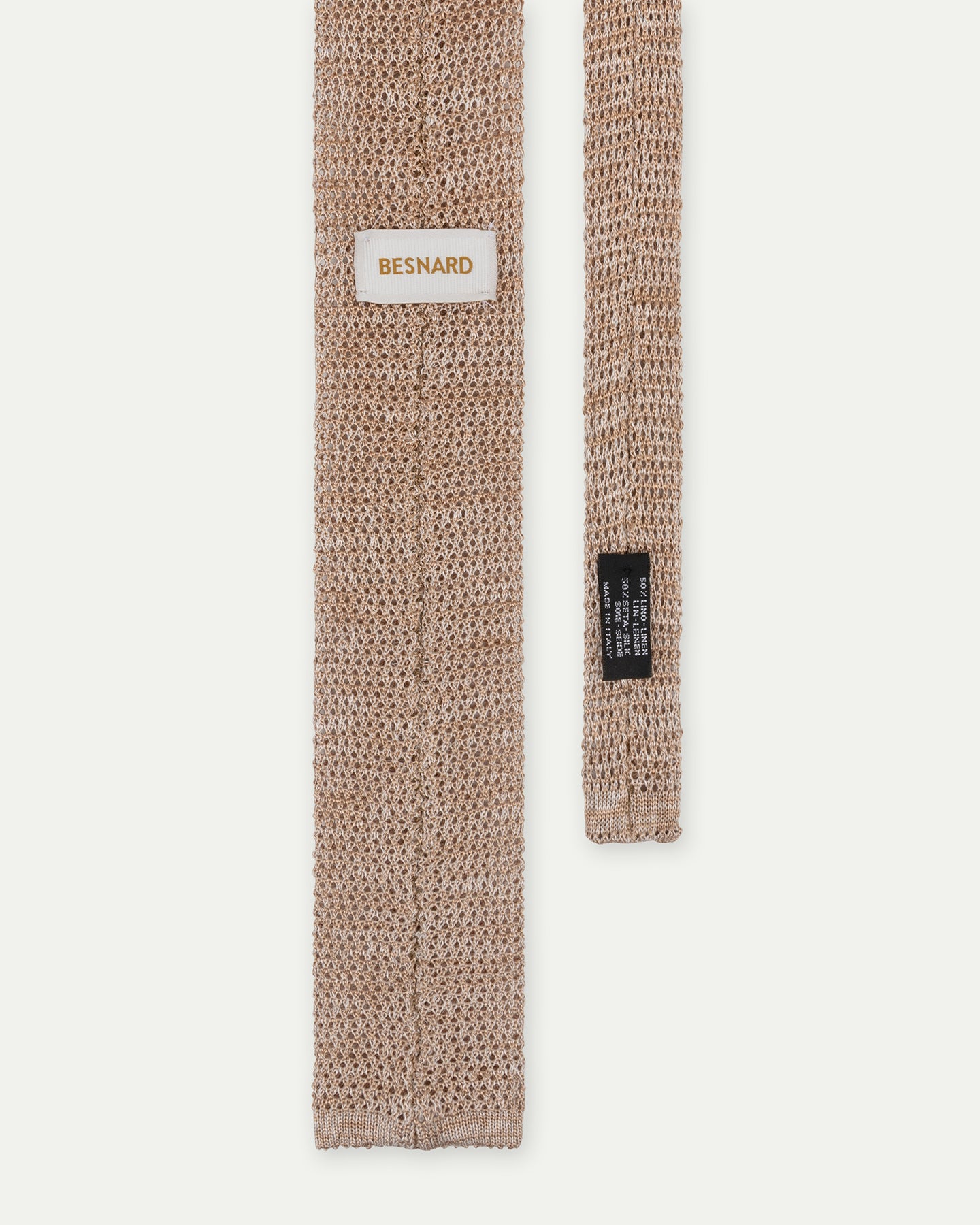 The back of a Beige Melange Knitted Silk Linen Tie