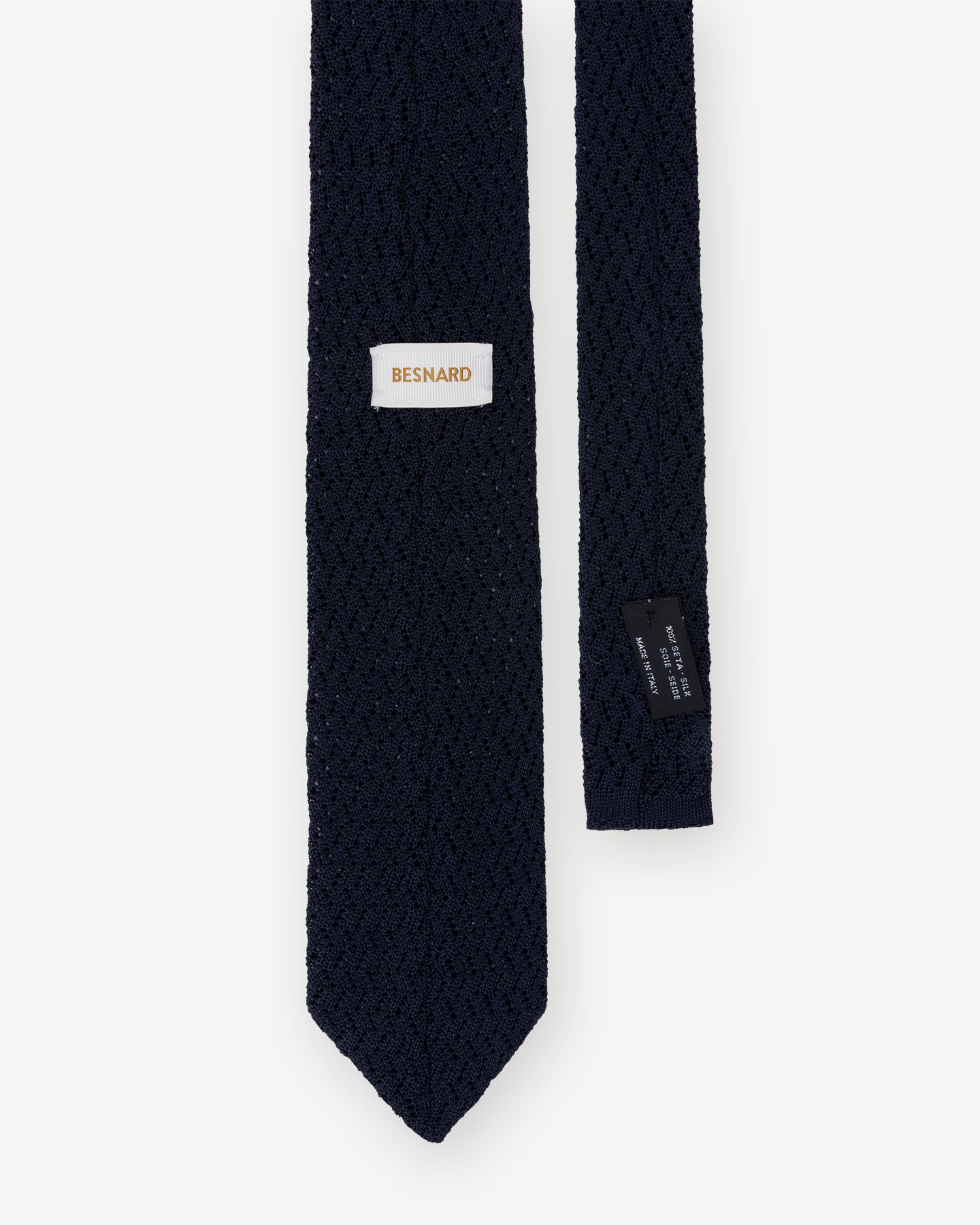 Navy Zigzag Knitted Silk Tie | Made in Italy | Besnard