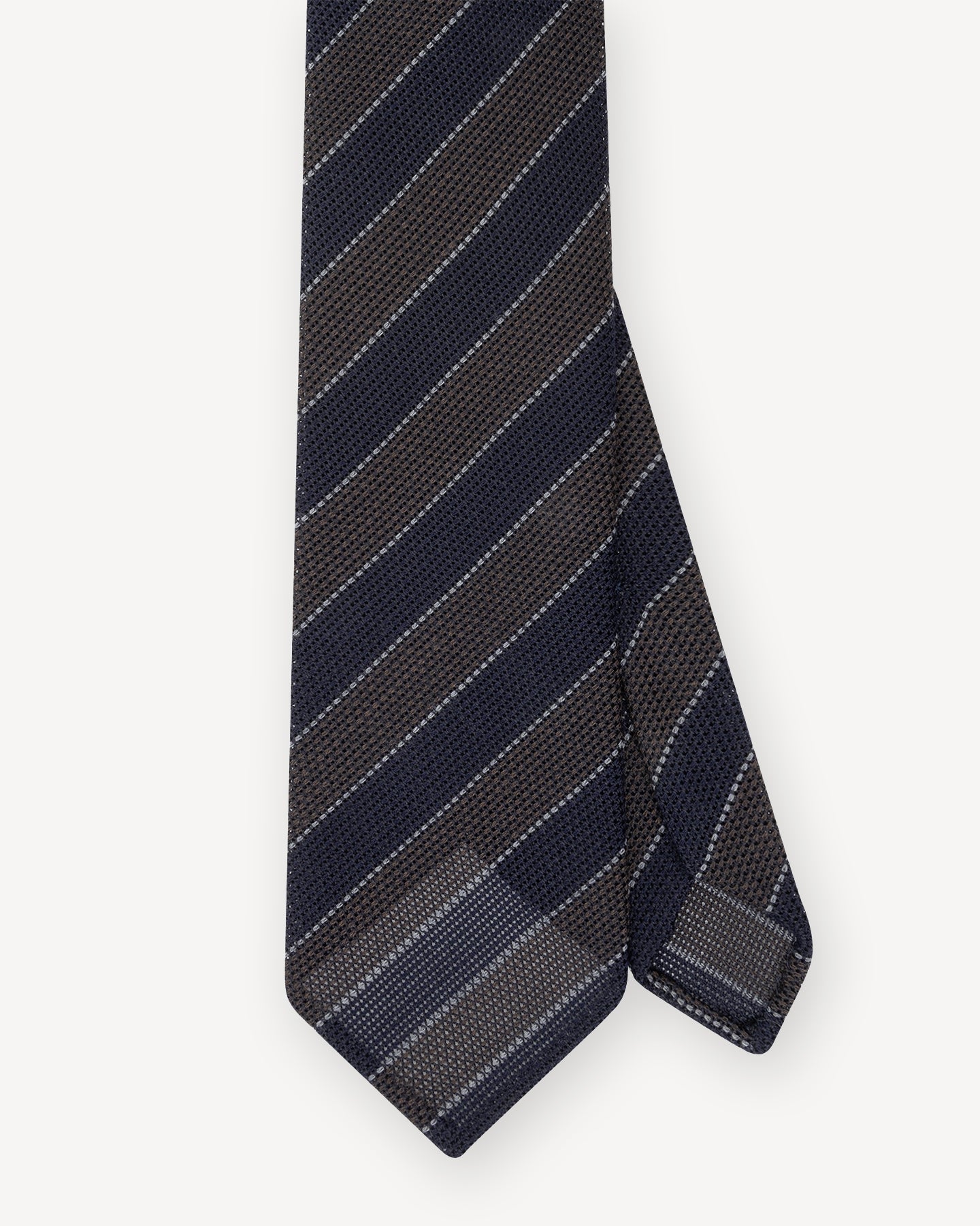 Navy and brown wool silk grenadine stripe tie