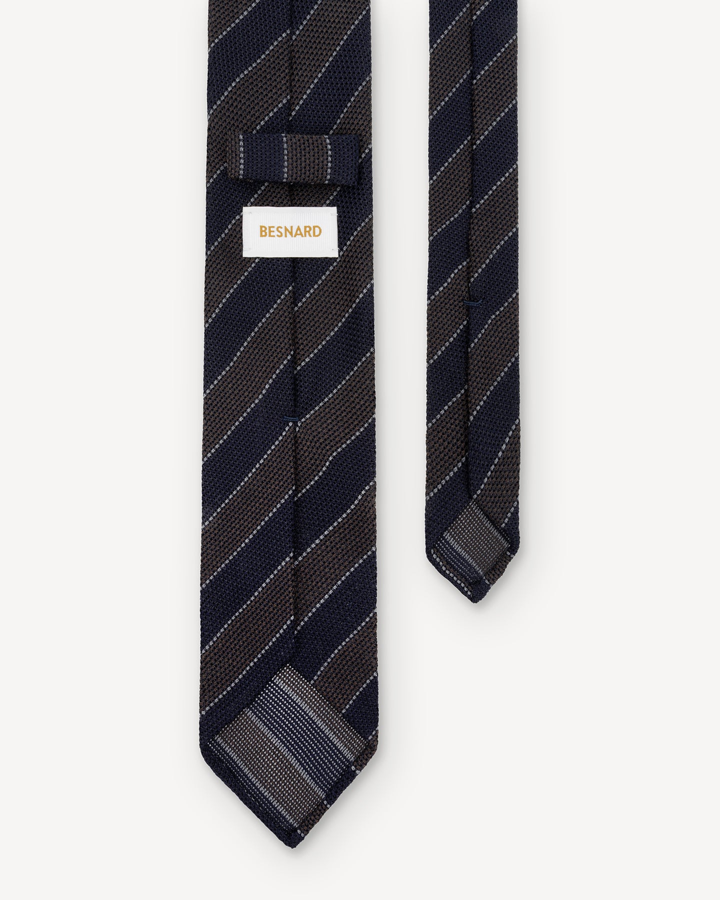 Back of navy and brown grenadine tie with Besnard keeper loop