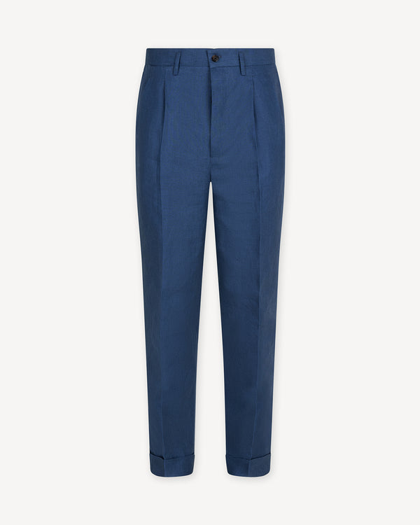 Blueberry Double Pleat Linen Trousers