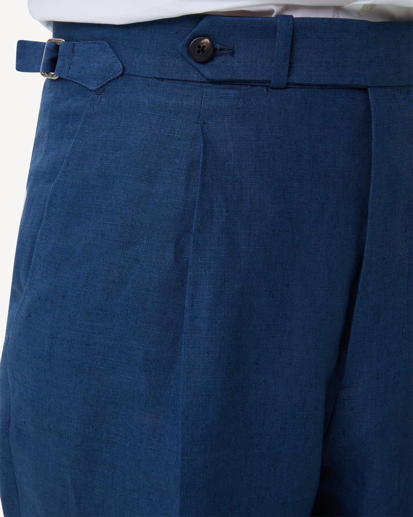 Blueberry linen trousers with extended waistband