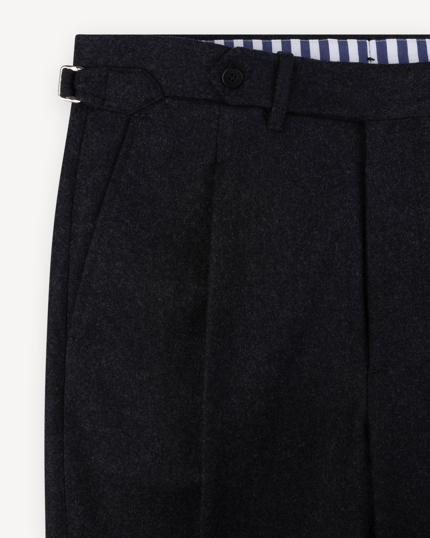 Charcoal Flannel Trousers with Single Pleats and Side Adjusters