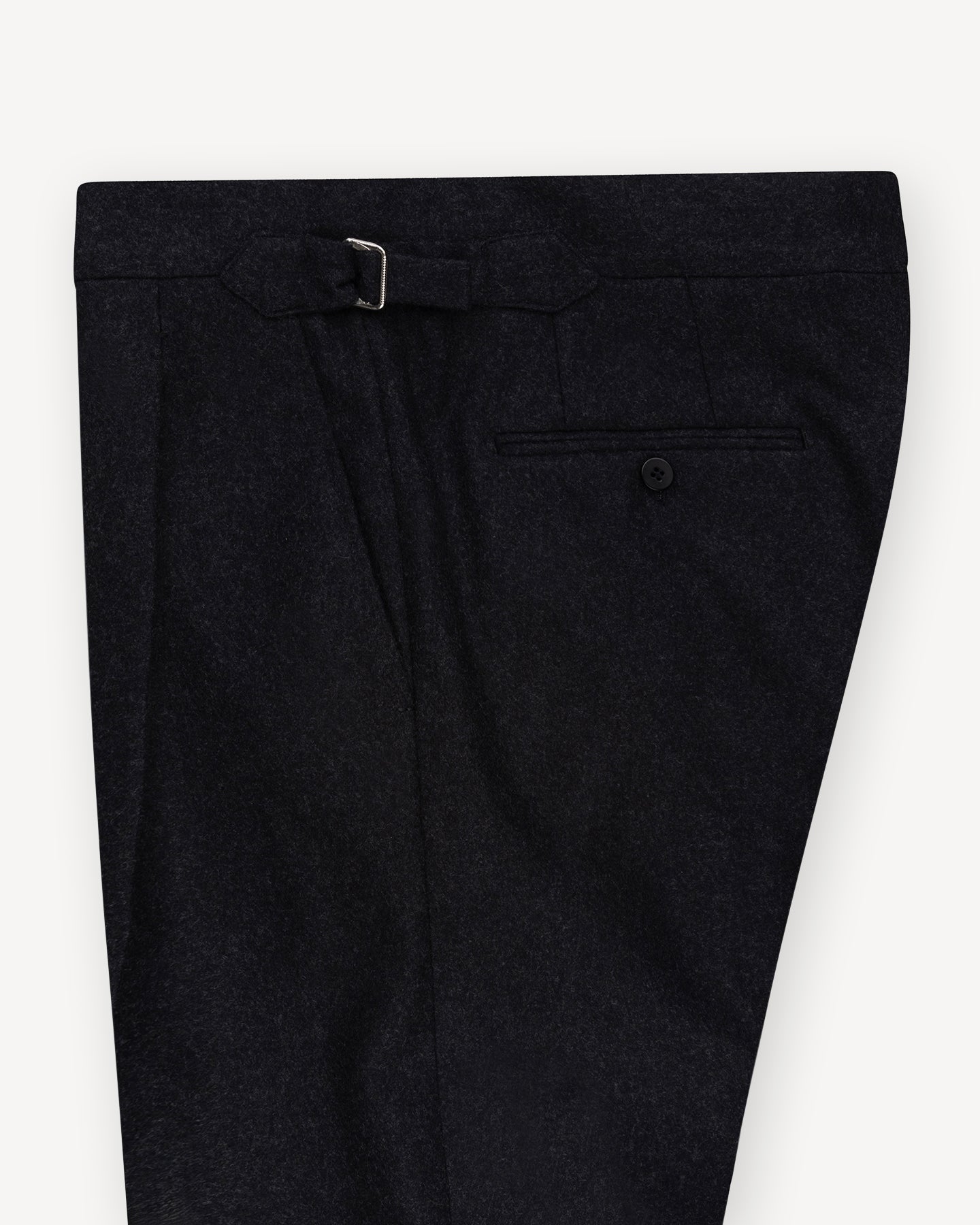 Charcoal Flannel Trousers with Single Pleats and Side Adjusters