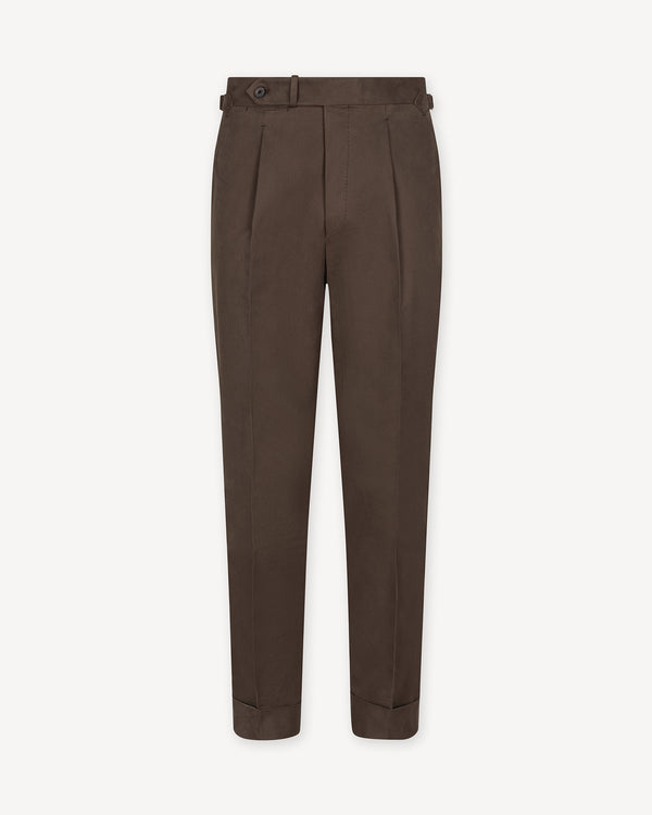 Tobacco Single Pleat Cotton Drill Trousers