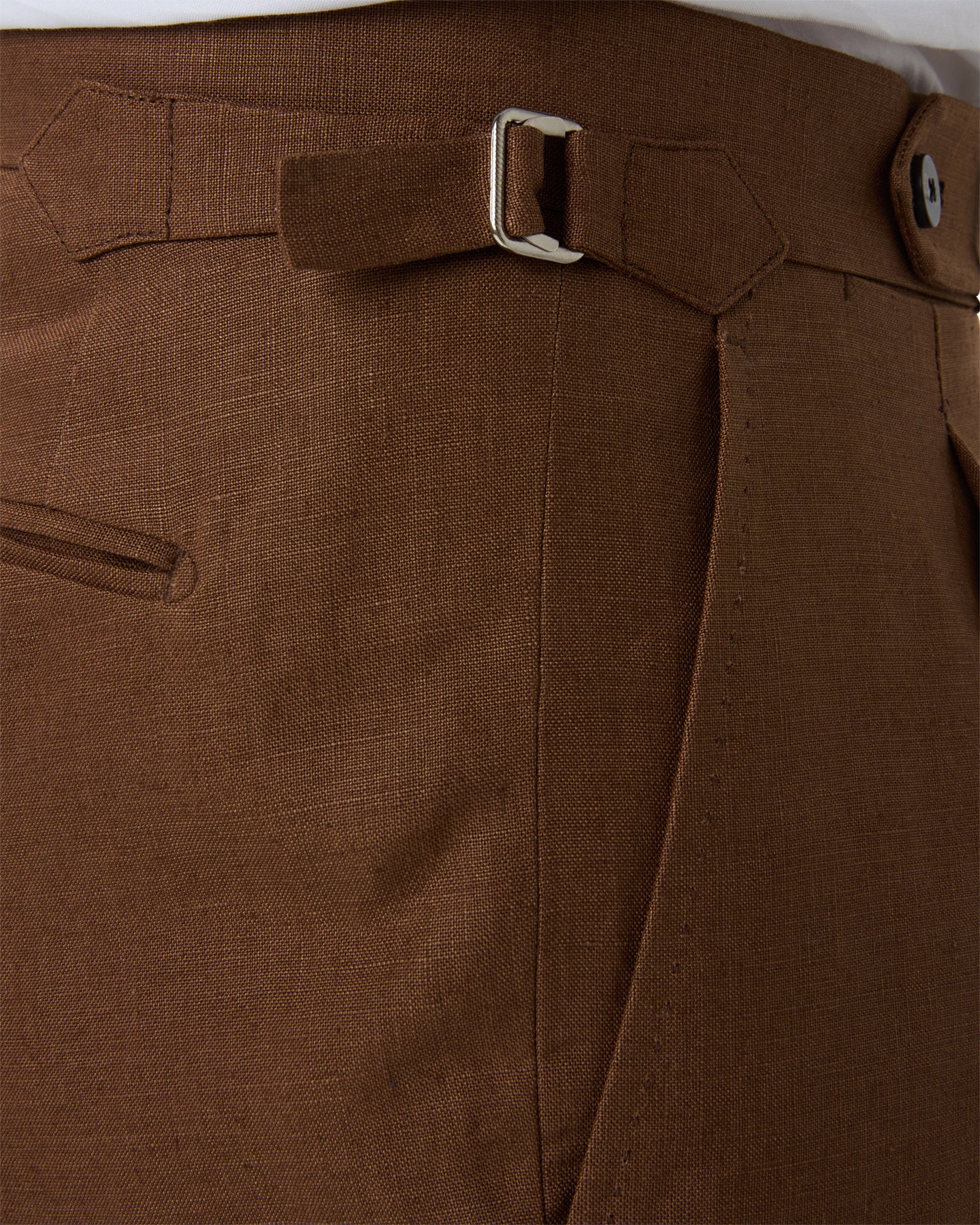 Dark tan linen trousers with side adjusters