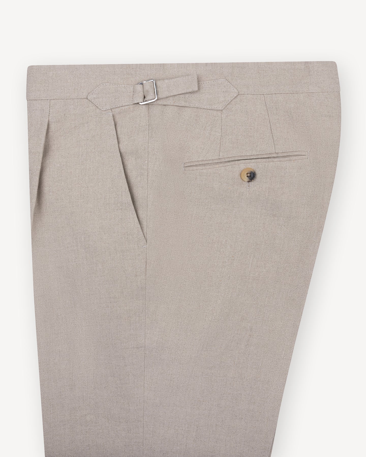 Natural Single Pleat Linen Trousers