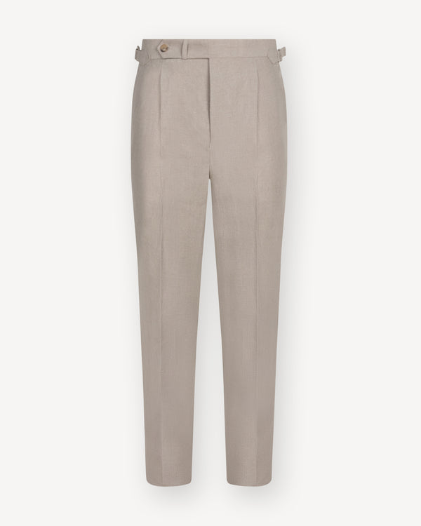 Natural Single Pleat Linen Trousers