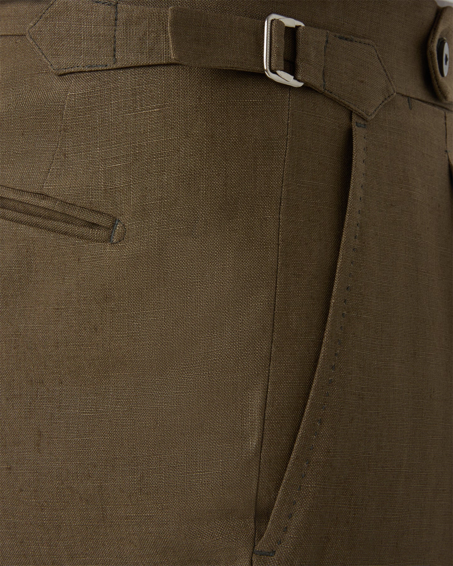 Olive brown linen trousers with side adjusters
