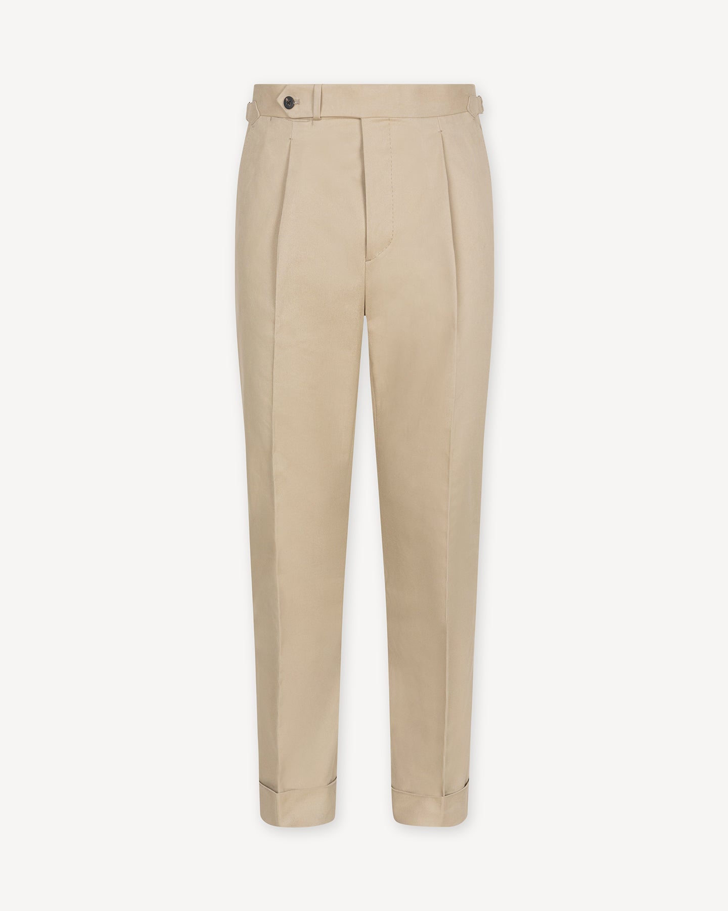 Stone cotton trousers with single pleats and side adjusters